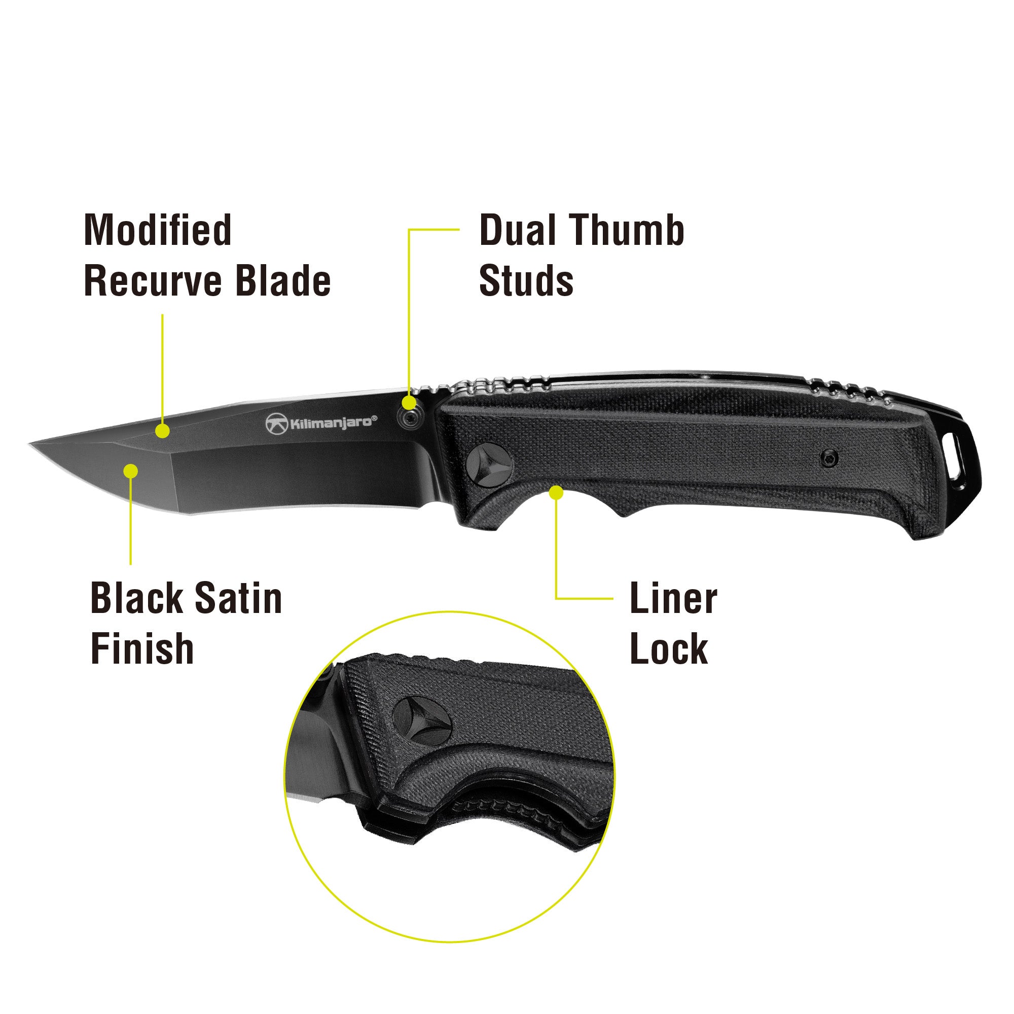 Allatro 8 in. Folding Knife - Black Satin Blade