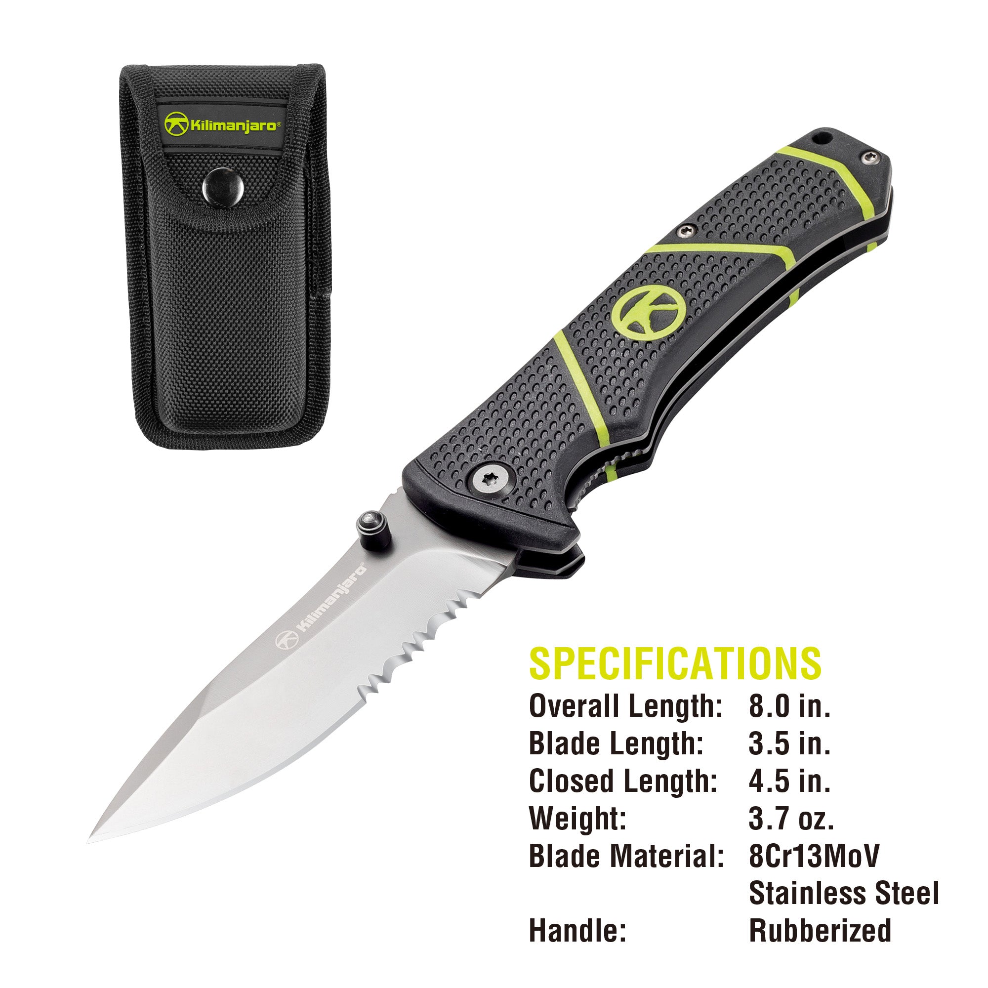 Kibo 7 in. Folding Knife - Drop Point Serrated Blade