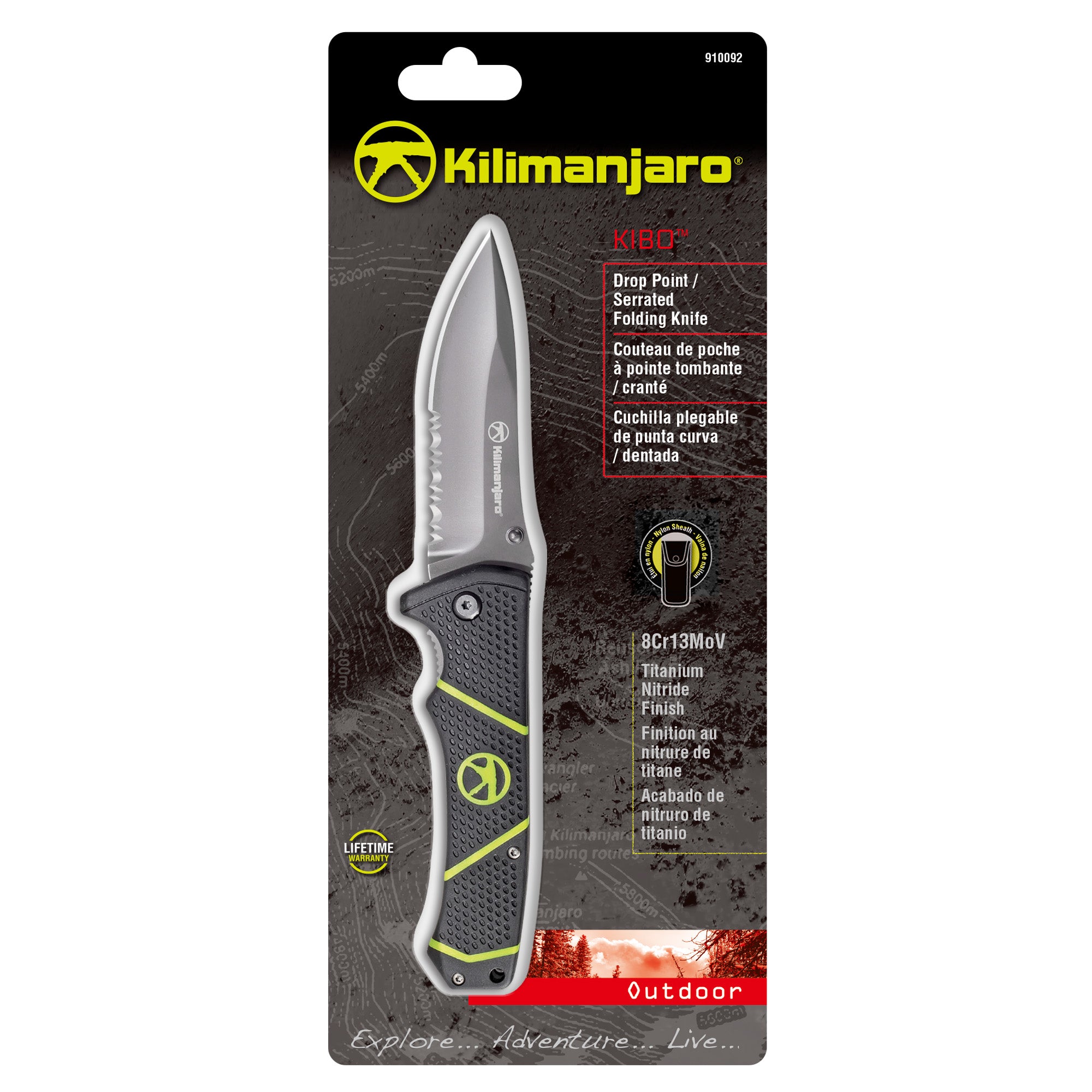 Kibo 7 in. Folding Knife - Drop Point Serrated Blade