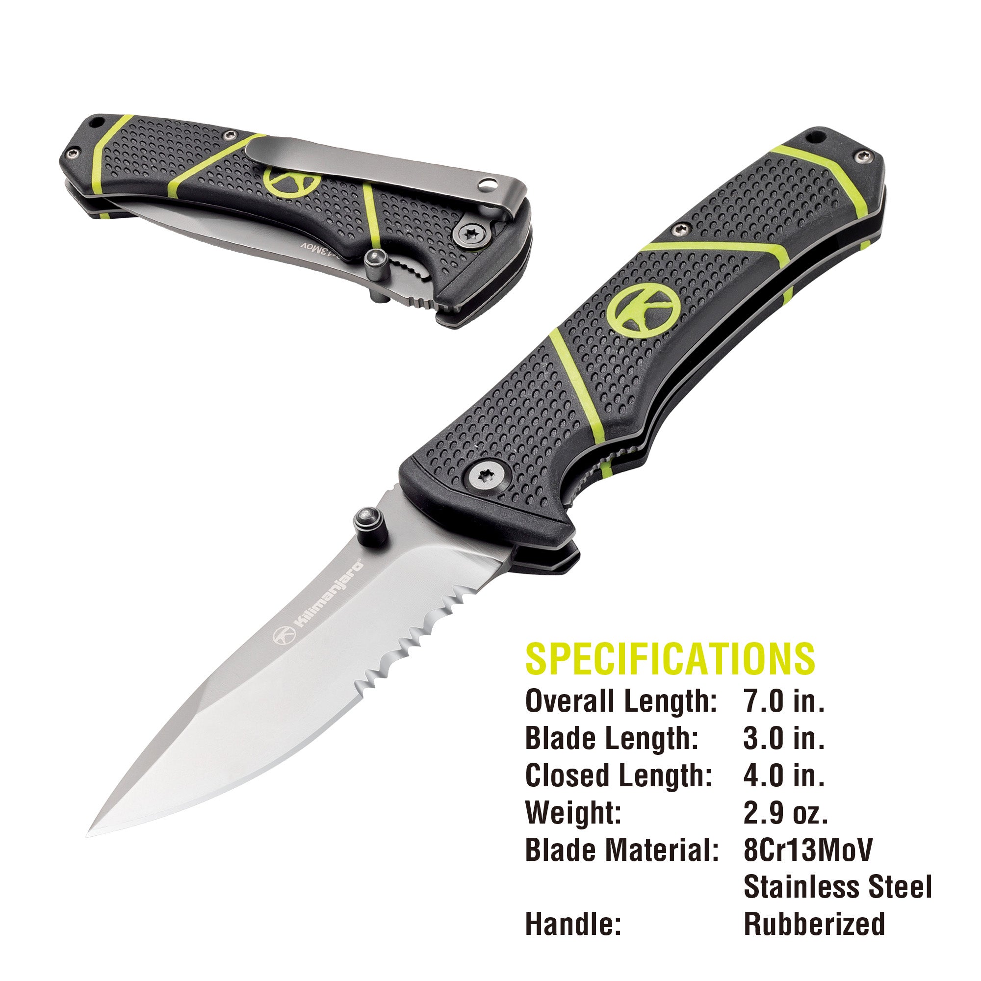 Kibo 7 in. Folding Knife - Drop Point Serrated Blade