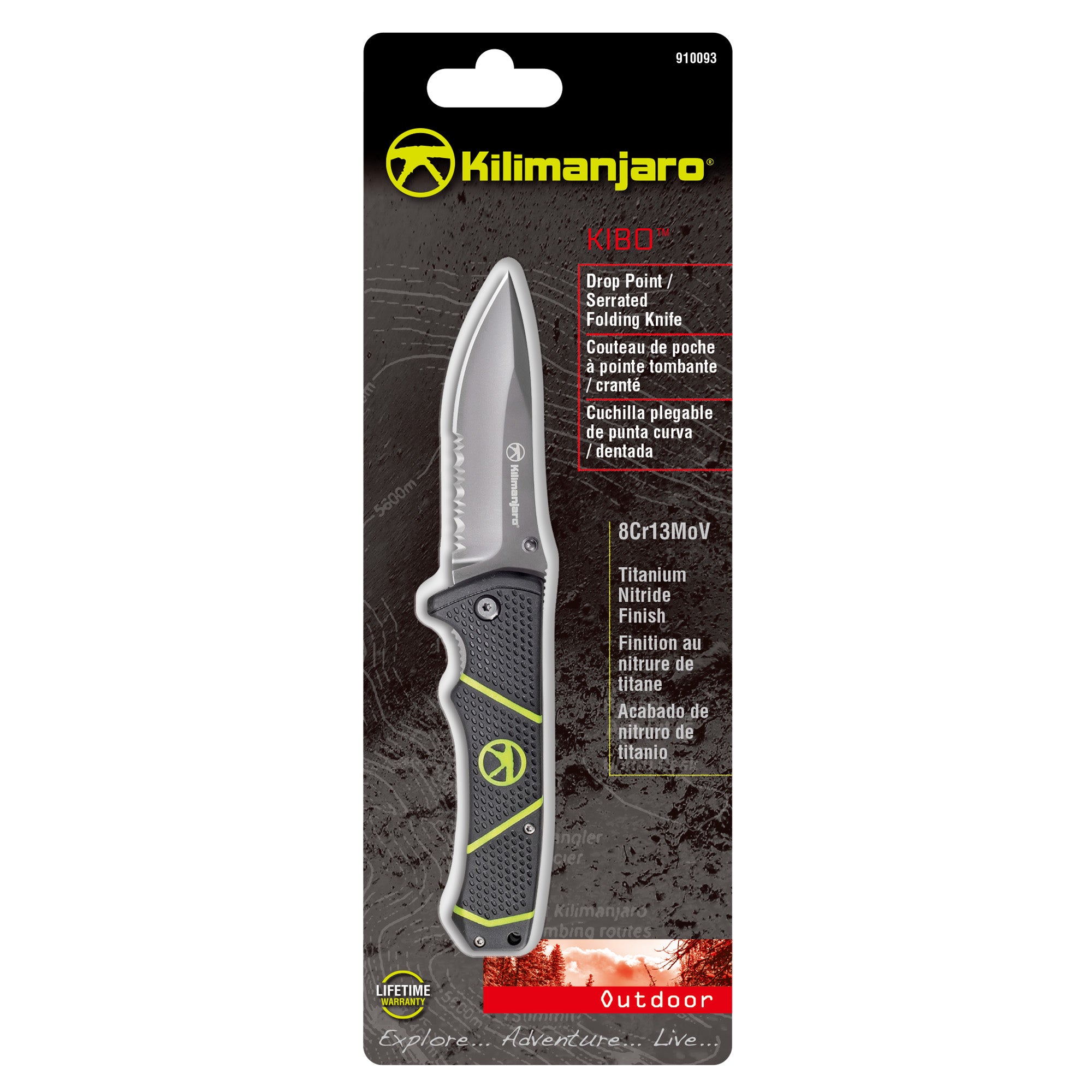 Kibo 7 in. Folding Knife - Drop Point Serrated Blade